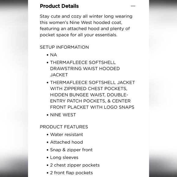 Women's Nine West Thermafleece Softshell Drawstring Waist Hooded Jacket - Picture 7 of 7